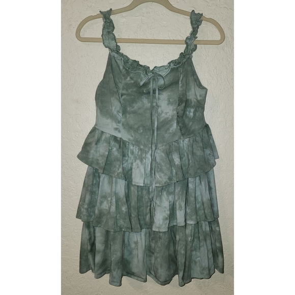 Cider Dresses & Skirts - Cider Women's Triple Tiered Ruffled Sleeveless Mini Dress Green Tie Dye …